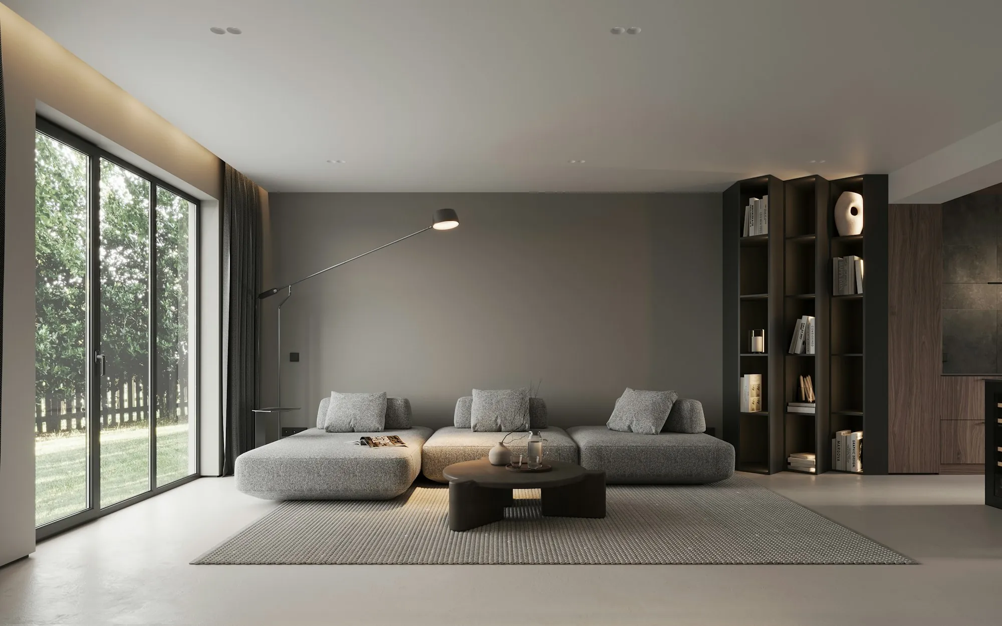 Open living room and kitchen after a whole-home renovation